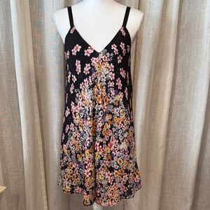 Dex Floral Slip Dress Black Multicolor Spaghetti Strap - Size M